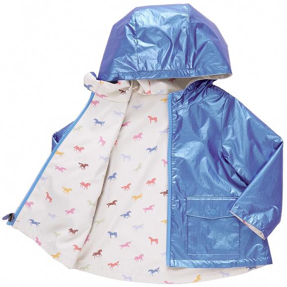 NEW PINK CHICKEN girl's rafa rain coat in blue metallic